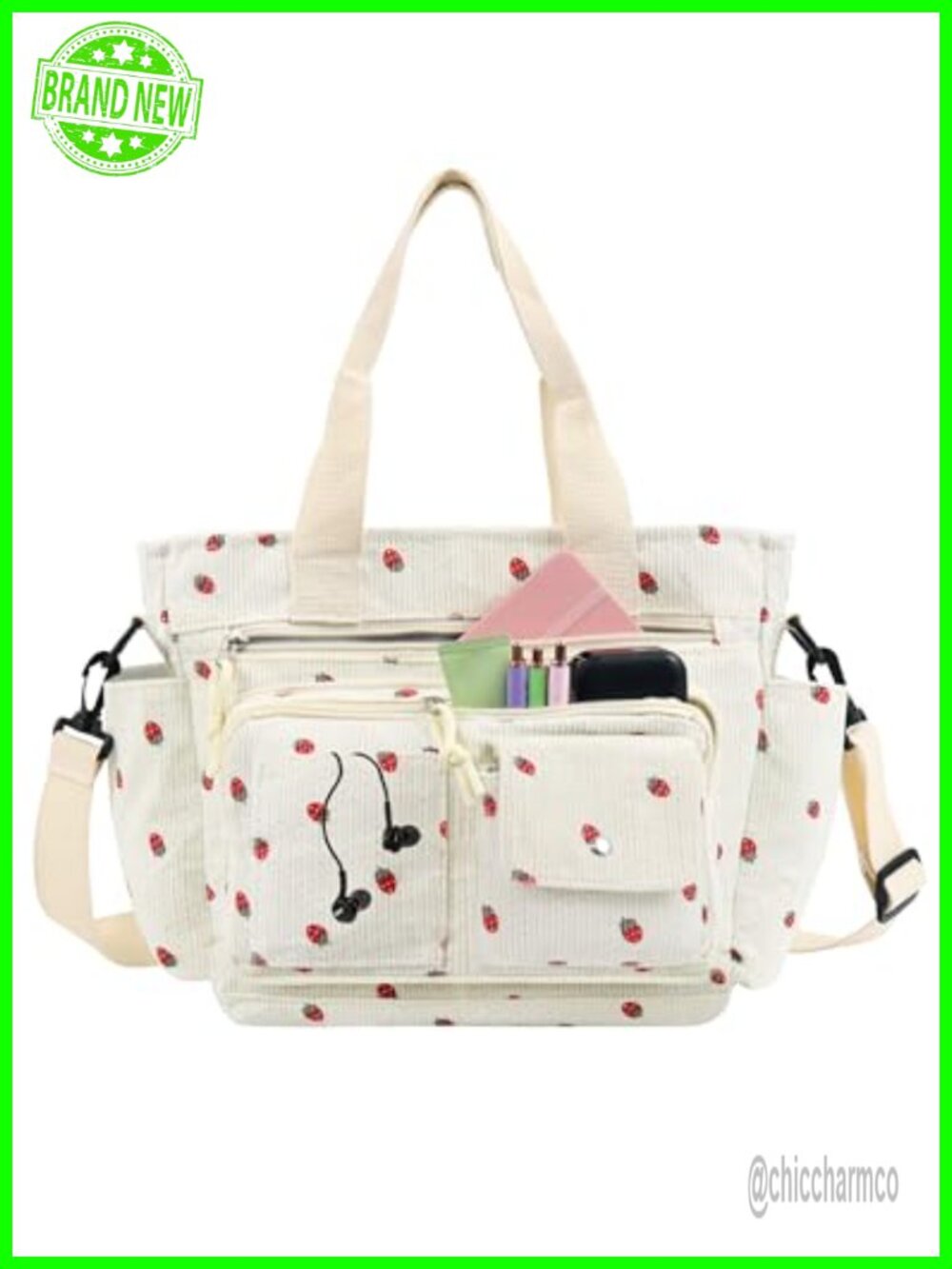 Corduroy Crossbody Tote Bag Multi-Pocket Purse